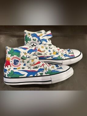 Converse Kids' High Top Sneakers - White with Multicolor Dino Print